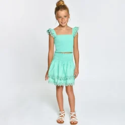 MARIEL MINT CRUSH SMOCKED TOP AND RUFFLE SKIRT