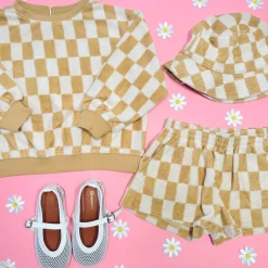 MARIGOLD CHECK SUMMER SWEATSHIRT AND SHORTS SET