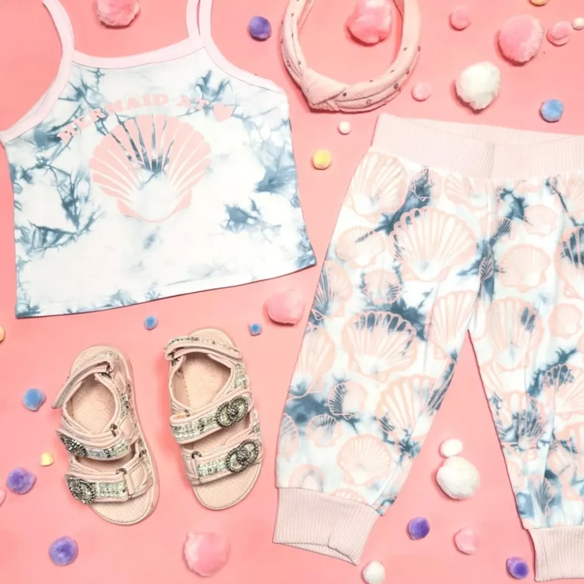 MERMAID SEASHELL TIE DYE LIGHTWEIGHT SWEATPANTS