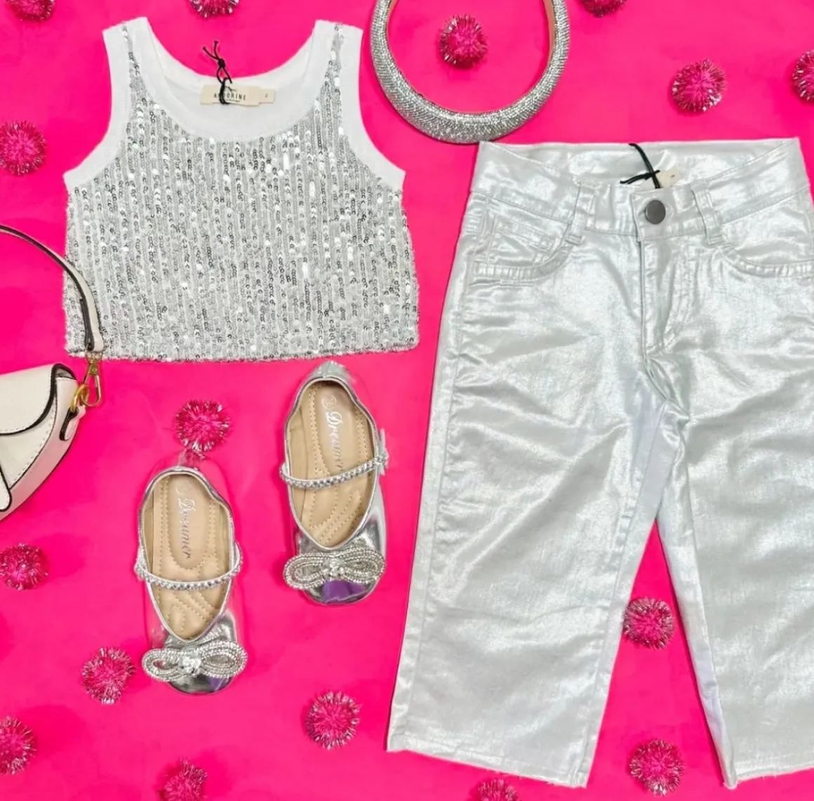 METALLIC DENIM PANTS