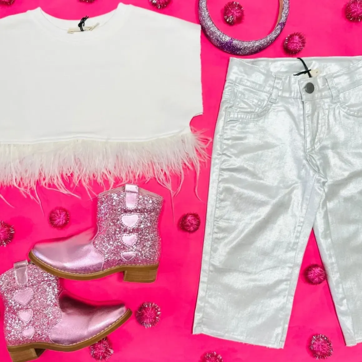 METALLIC DENIM PANTS
