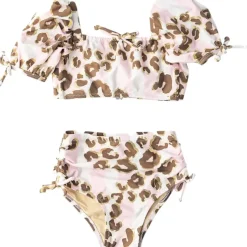 METALLIC LEOPARD PUFF SHOULDER TWO PIECE BIKINI