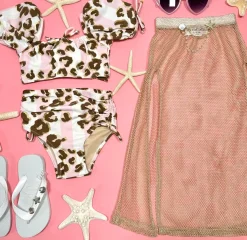 METALLIC LEOPARD PUFF SHOULDER TWO PIECE BIKINI
