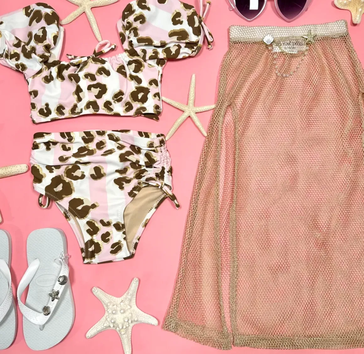 METALLIC LEOPARD PUFF SHOULDER TWO PIECE BIKINI