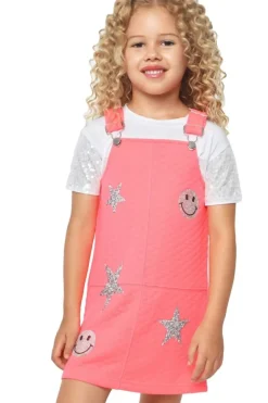 METALLIC PATCHES NEON OVERALL DRESS