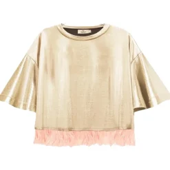 METALLIC TOP W/ FEATHERS