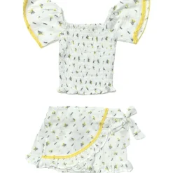 MIMOSA ROSES SMOCKED FLUTTER SLEEVE TOP AND WRAP SKORT SET