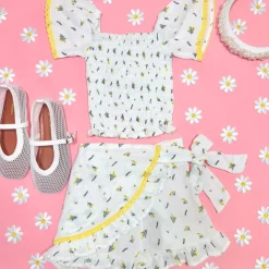 MIMOSA ROSES SMOCKED FLUTTER SLEEVE TOP AND WRAP SKORT SET