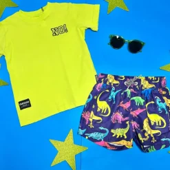 NEON DINO SWIM TRUNKS