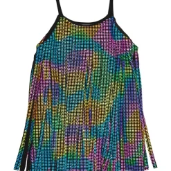 NEON SEQUIN PRINT FRINGE DRESS