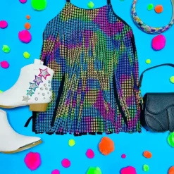 NEON SEQUIN PRINT FRINGE DRESS