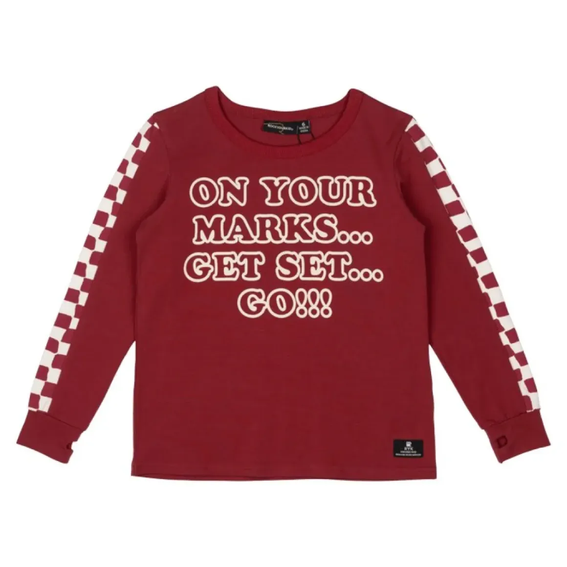 ON YOUR MARKS CHECKERED LONG SLEEVE TSHIRT