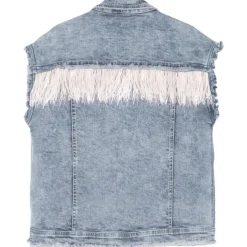 OVERSIZED FEATHER TRIMMED DENIM VEST