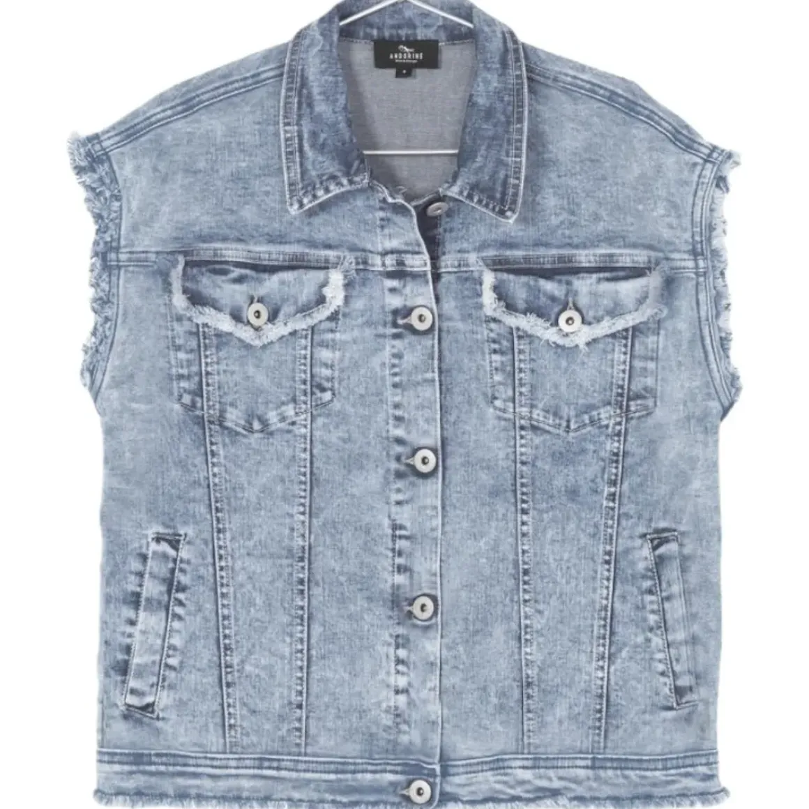 OVERSIZED FEATHER TRIMMED DENIM VEST