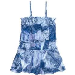 PATCH DENIM PRINT SHEER DRESS COVERUP