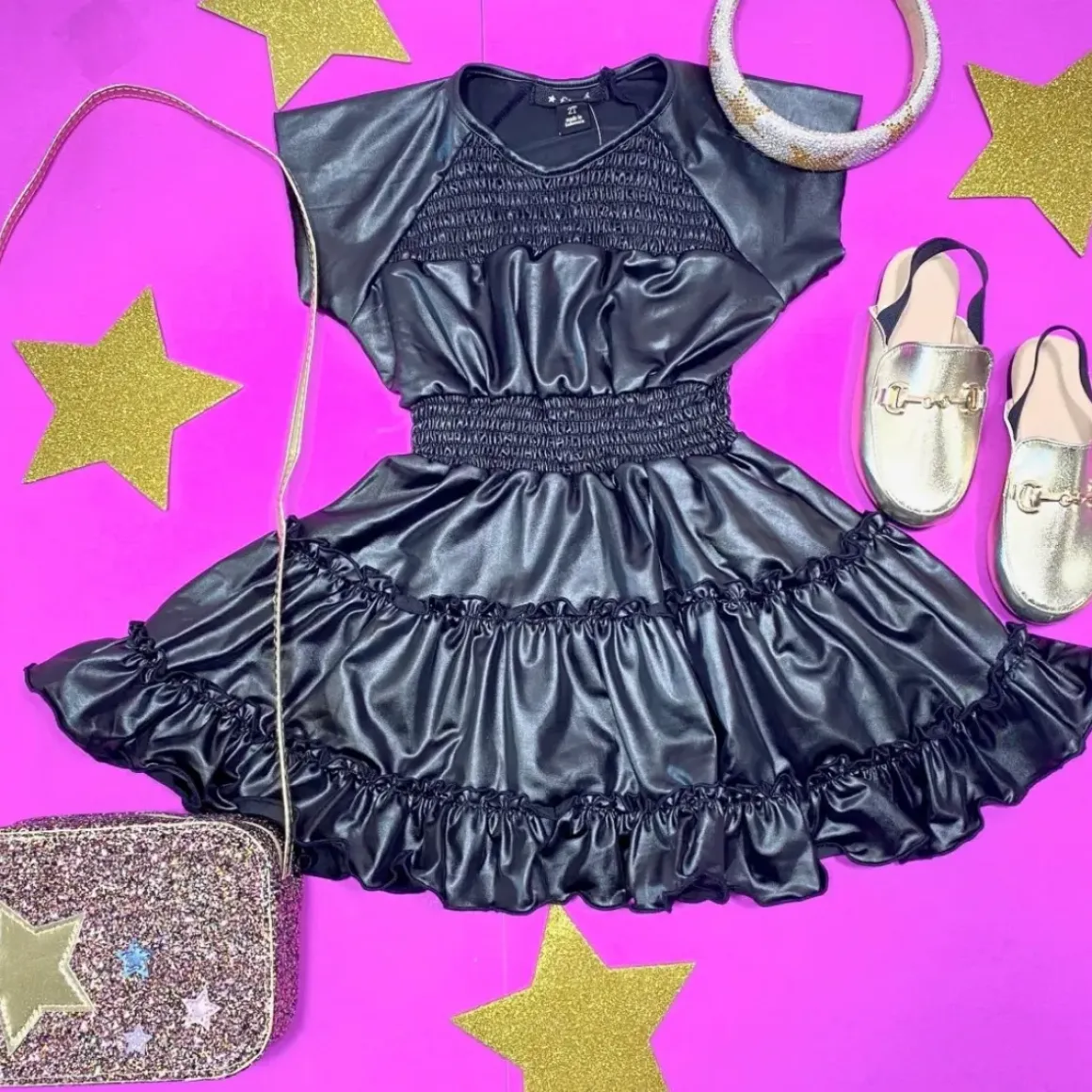 PLEATHER SMOCKED DRESS