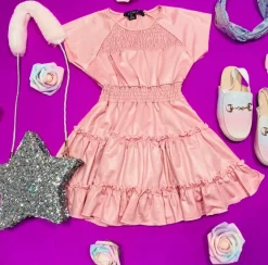 PLEATHER SMOCKED DRESS