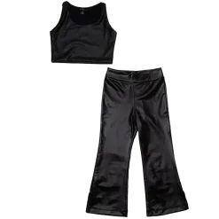 PLEATHER TANK TOP AND FLARE PLEATHER PANTS SET