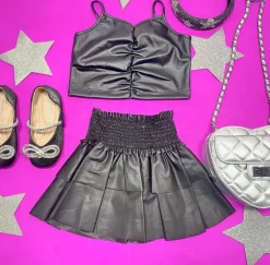 PLEATHER TANK TOP AND RUFFLE SKIRT SET
