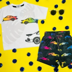 RACE CARS & PALM TREES SWIM TRUNKS