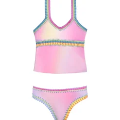 RAINBOW EMBROIDERED TIE DYE TWO PIECE TANKINI