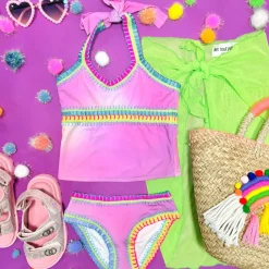 RAINBOW EMBROIDERED TIE DYE TWO PIECE TANKINI