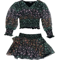 RAINBOW FLORAL BLOUSE AND RUFFLE SKIRT SET