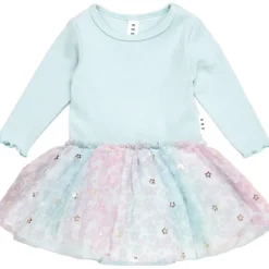 RAINBOW FLOWER RIB LONG SLEEVE BALLET DRESS