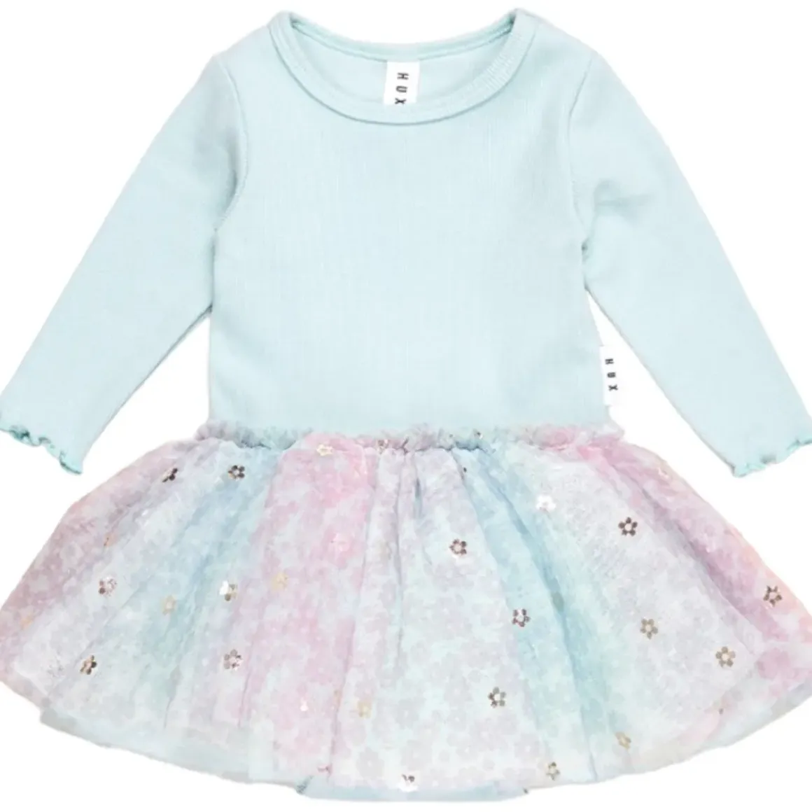 RAINBOW FLOWER RIB LONG SLEEVE BALLET DRESS