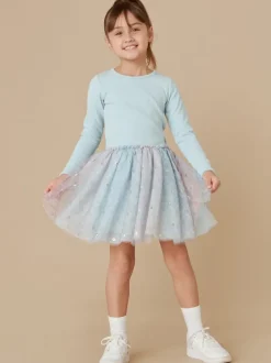 RAINBOW FLOWER RIB LONG SLEEVE BALLET DRESS