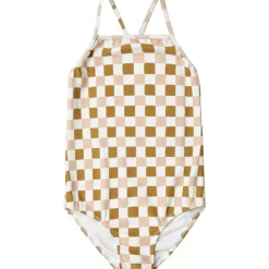 RETRO CHECK SKY ONE PIECE RUFFLE SWIMSUIT