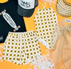 RETRO CHECK SWIM TRUNKS