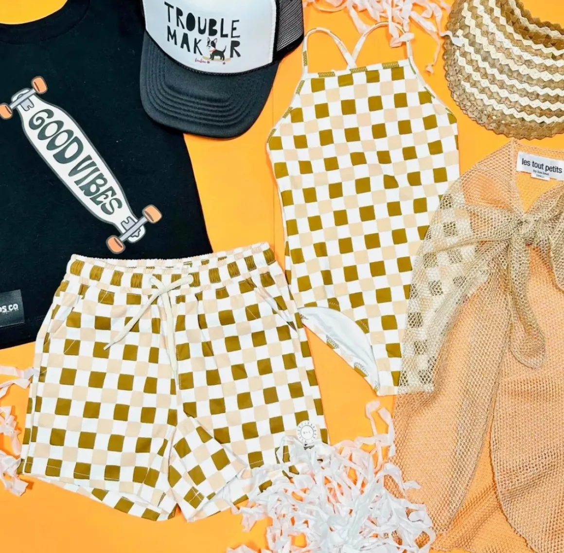 RETRO CHECK SWIM TRUNKS