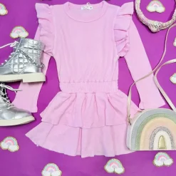 RIBBED RUFFLE DRESS