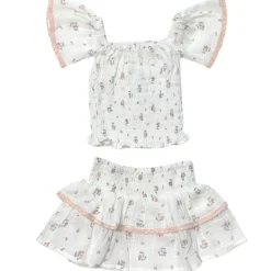 ROSES SMOCKED FLUTTER SLEEVE TOP AND RUFFLE SKIRT SET