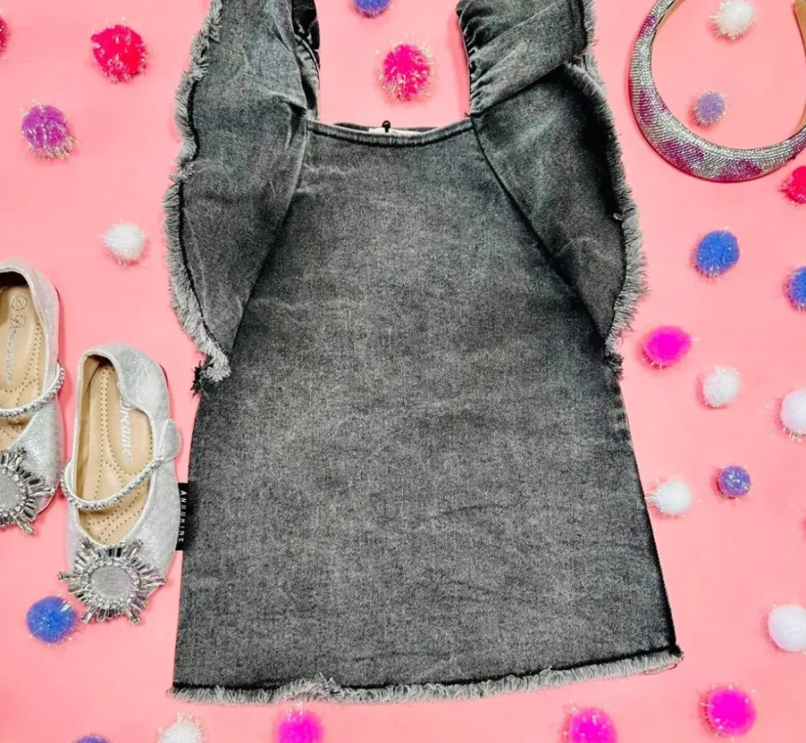 RUFFLE DENIM DRESS