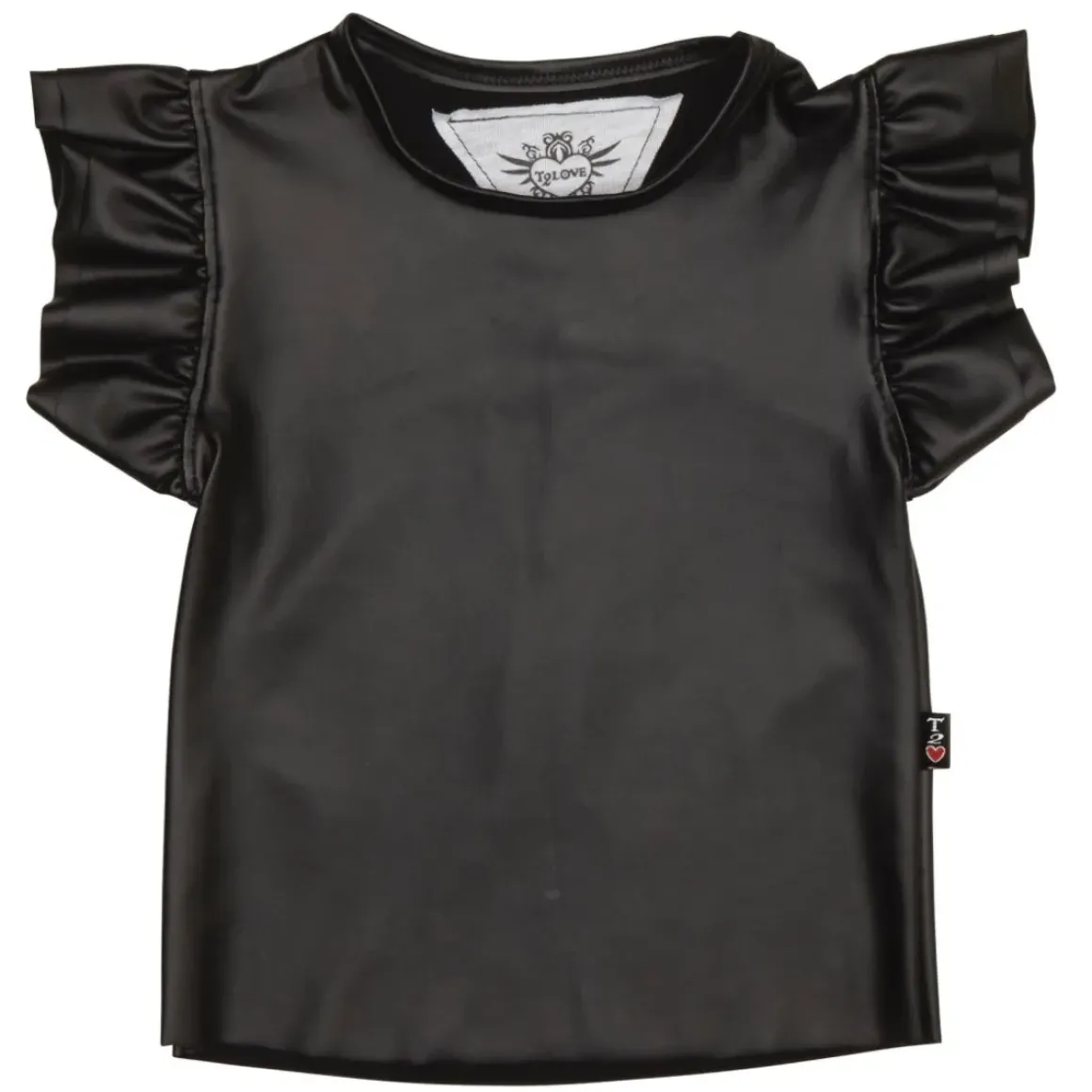 RUFFLE SLEEVE FAUX LEATHER TOP