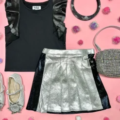 SCHOOLGIRL PLEATED METALLIC SKIRT