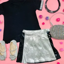SCHOOLGIRL PLEATED METALLIC SKIRT