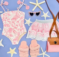 SEASIDE TOILE ONE PIECE SWIMSUIT W/ LACE SKIRT SET