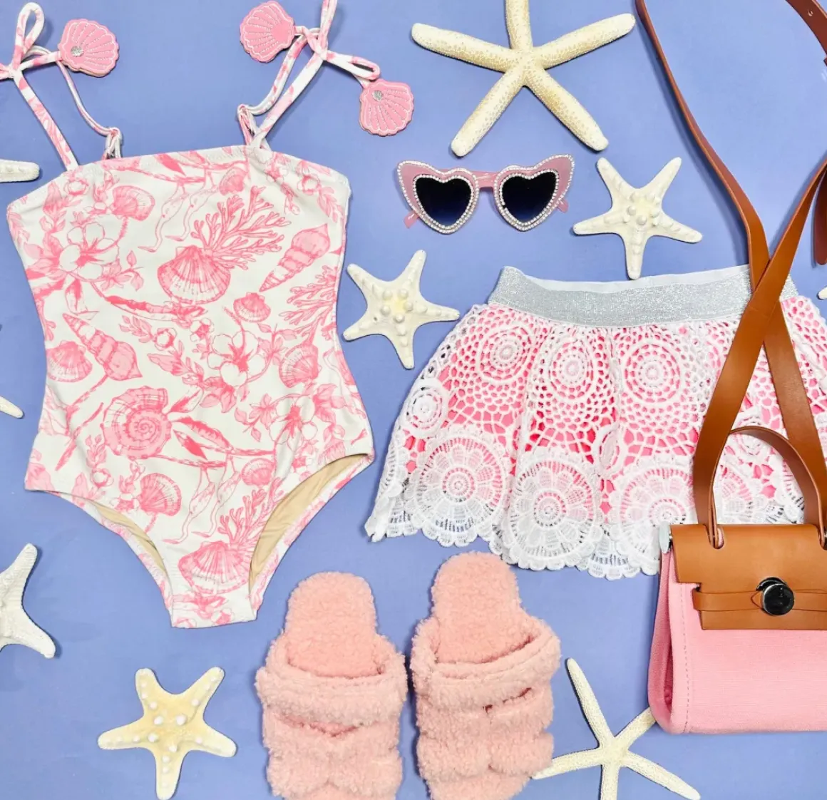 SEASIDE TOILE ONE PIECE SWIMSUIT W/ LACE SKIRT SET