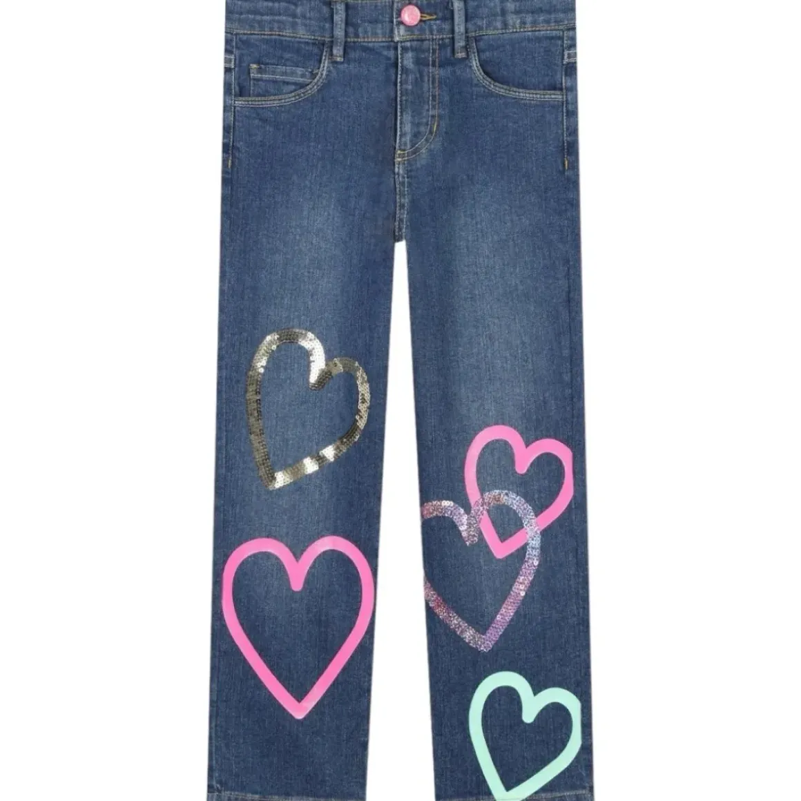 SEQUIN HEART DENIM PANTS