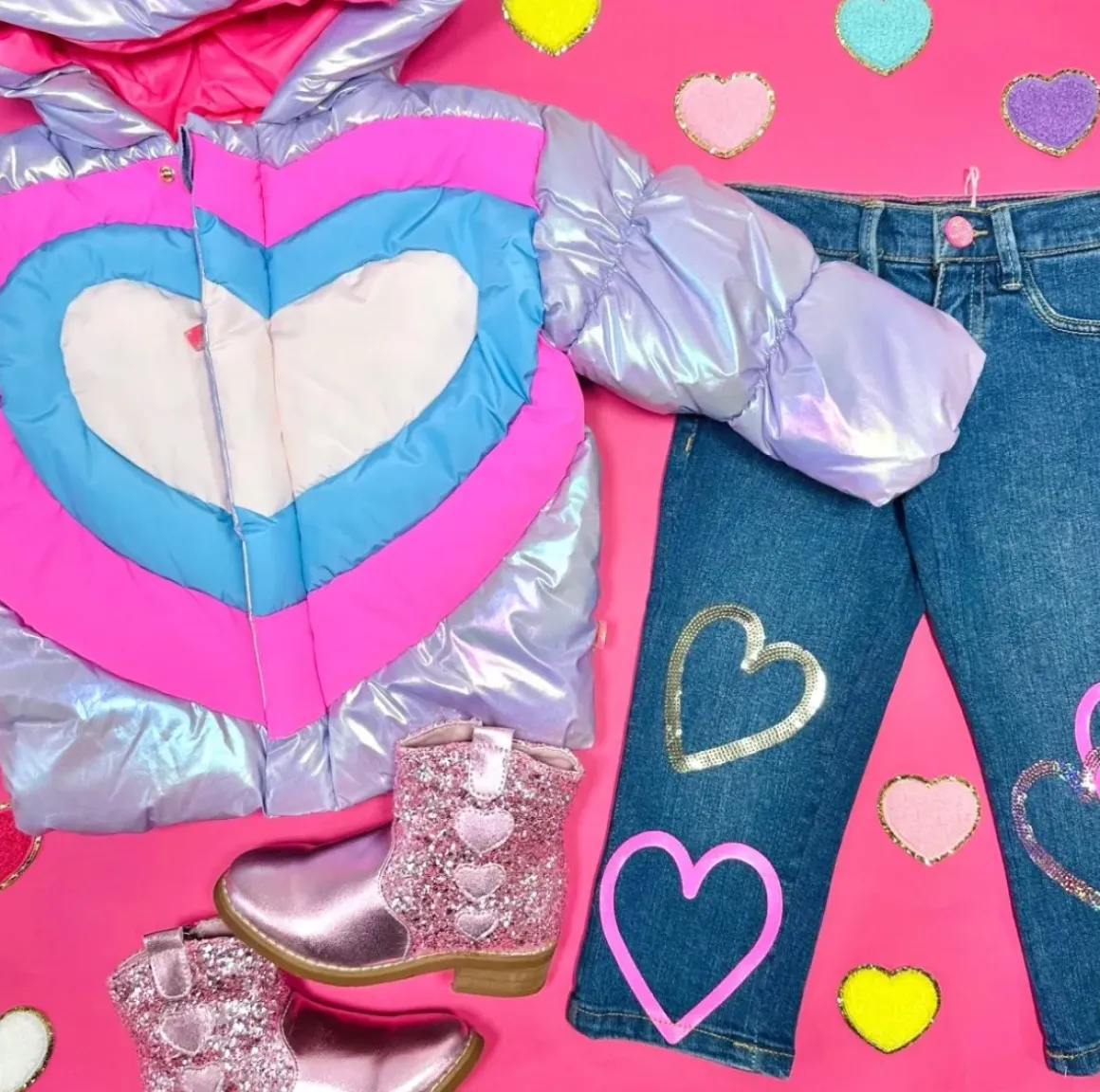 SEQUIN HEART DENIM PANTS