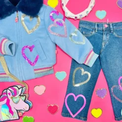 SEQUIN HEART DENIM PANTS