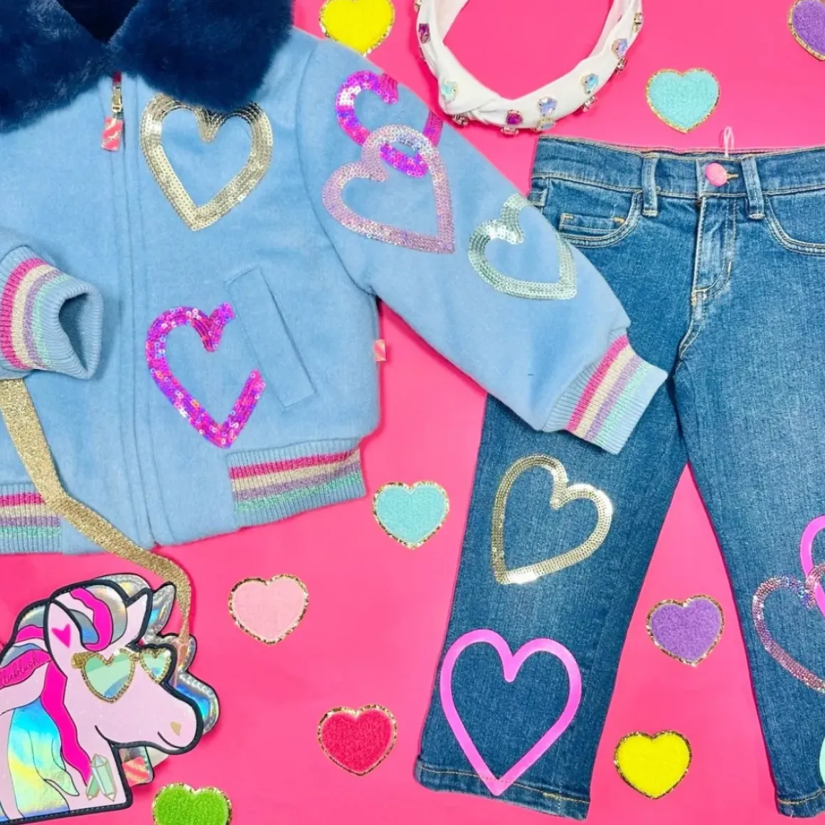 SEQUIN HEART DENIM PANTS