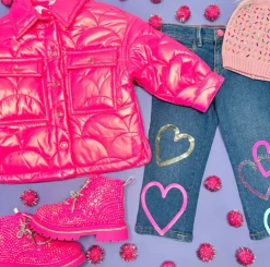 SEQUIN HEART DENIM PANTS
