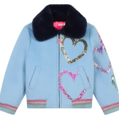 SEQUIN HEARTS FAUX FUR COLLAR JACKET