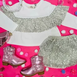 SEQUIN RUFFLE LONG SLEEVE TOP
