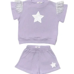 SEQUIN STAR RUFFLE SLEEVE TSHIRT AND SHORTS SET