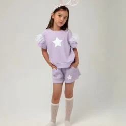 SEQUIN STAR RUFFLE SLEEVE TSHIRT AND SHORTS SET
